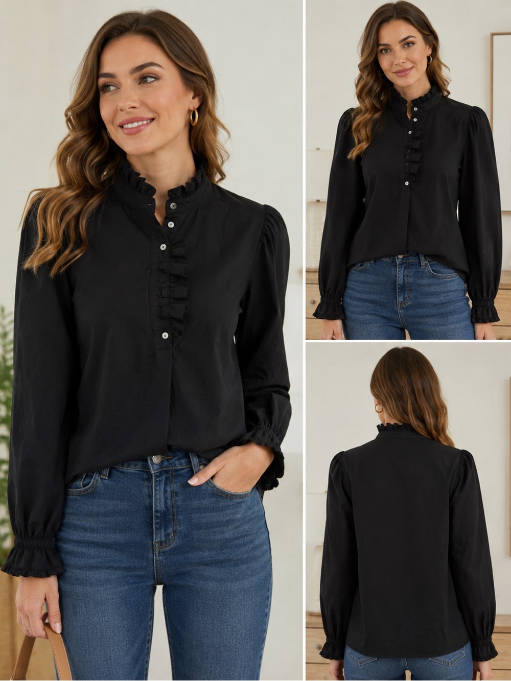 PINCH Black Ruffle Neck Puff Sleeve
Blouse Medium Boutique Top